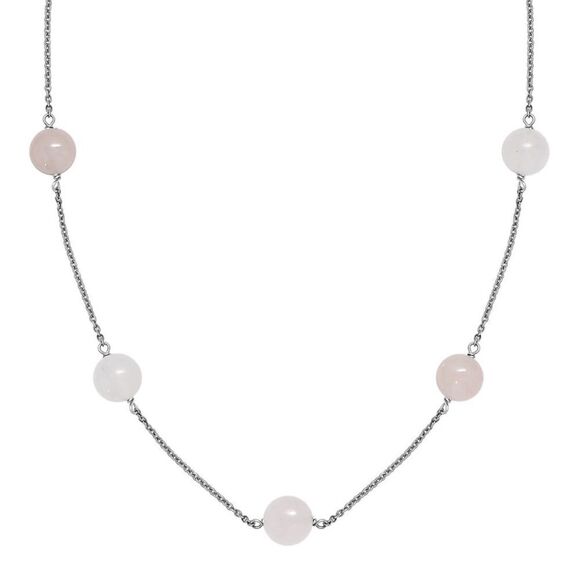 Galilea Rose Quartz Station Necklace 20 Inches
in Rhodium Over Sterling Silver - Picture 8 of 12